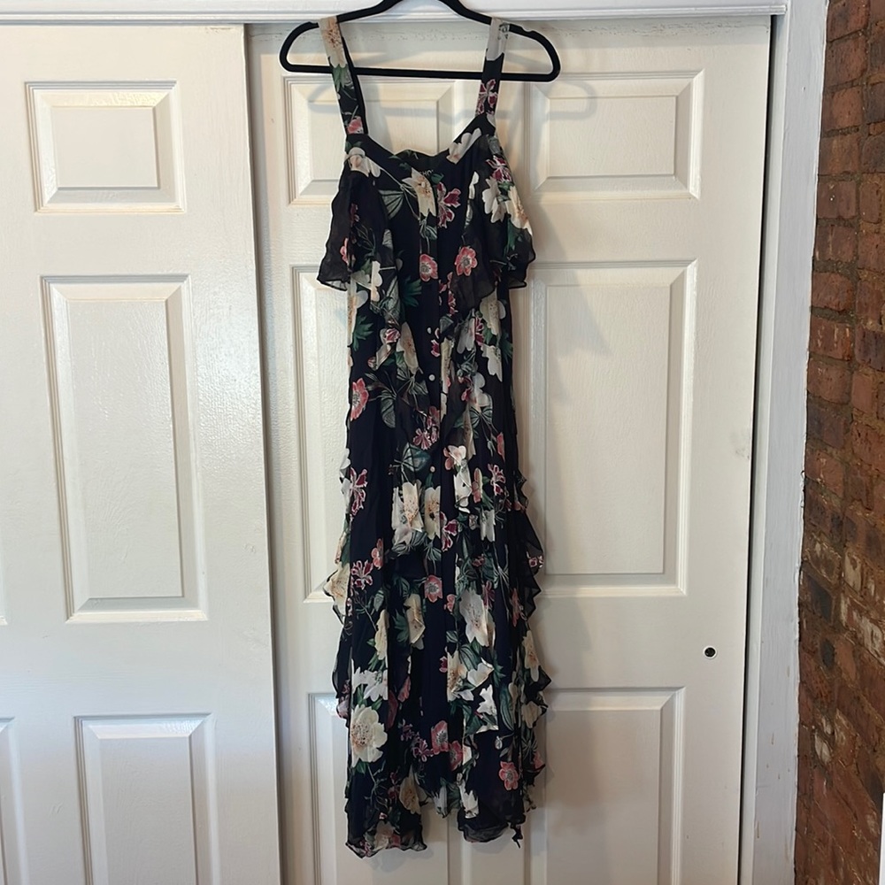 NICHOLAS 100% Silk Black Floral Dress